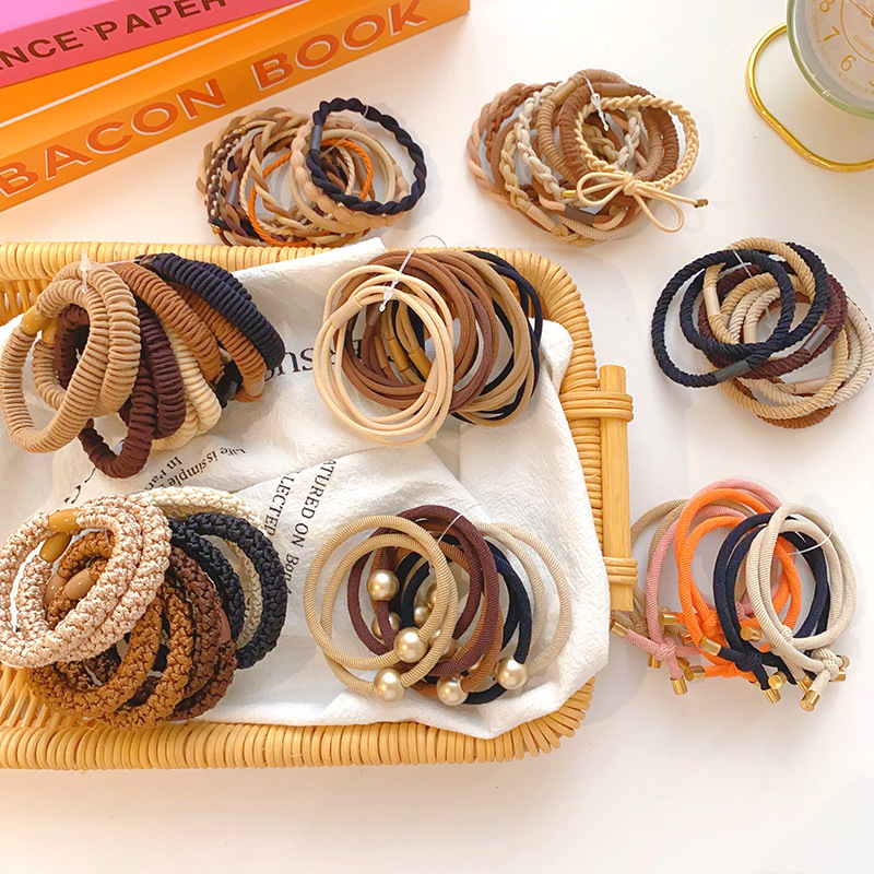 10根高彈力皮筋女扎頭繩編織發圈韓國皮套女頭繩網紅加粗發繩頭飾