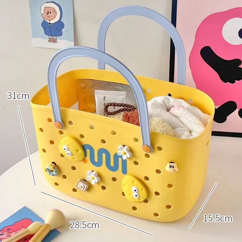【ドーパミン】コントラストカラーのポータブルバスバスケット、買い物かご、バスルーム家庭用品収納バスケット、浴室用|undefined