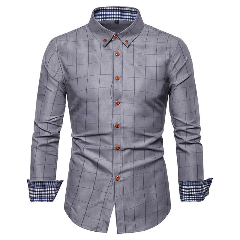 Men's Casual Checkered Long Sleeve Shirt With Square Neck_voghion.com