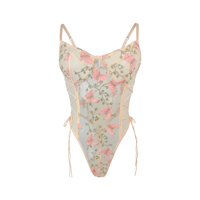 Los nuevos productos de Meirenxi se venden bien en Europa y América, hilo de red transfronterizo transparente sexy puro bordado mono de alta gama