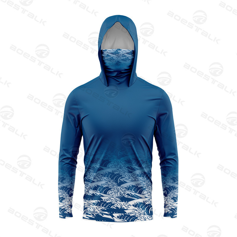 Men's Sun-Protective Quick-Dry Breathable Printed Fishing Clothing with Mask for Taiwan Fishing, Sea Fishing, Boat Fishing, and Lure Fishing, Customizable