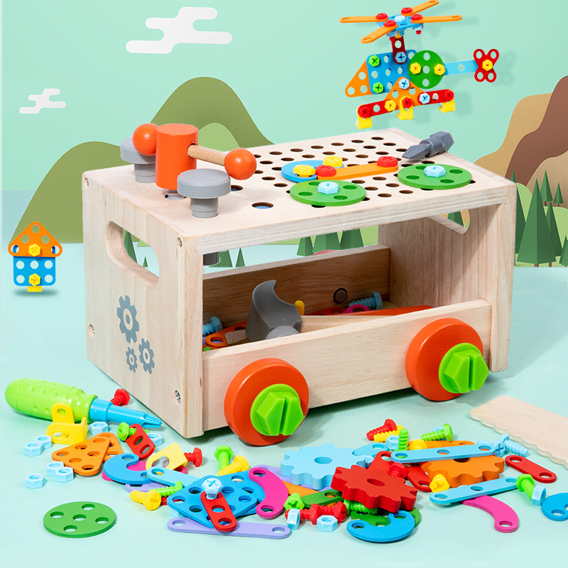 Nueva variedad infantil de madera tuerca de desmontaje combinación herramienta Mesa kindergarten educativo multi-funcional bloques de construcción de juguete
