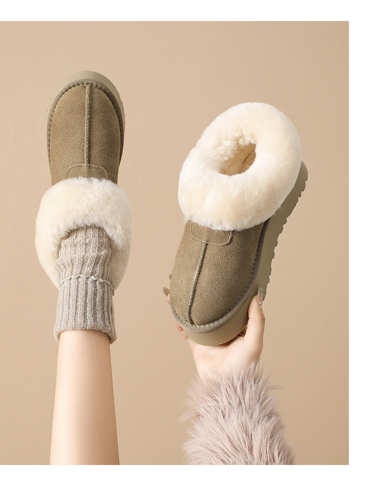 Novos sapatos de algodão quente com sola grossa e lã e botas de cano curto de couro e lã grossa_voghion.com