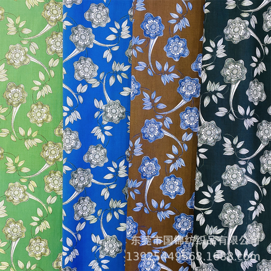 数码直喷印花布 全棉60支高密府绸印花 植物花草印花服装面料