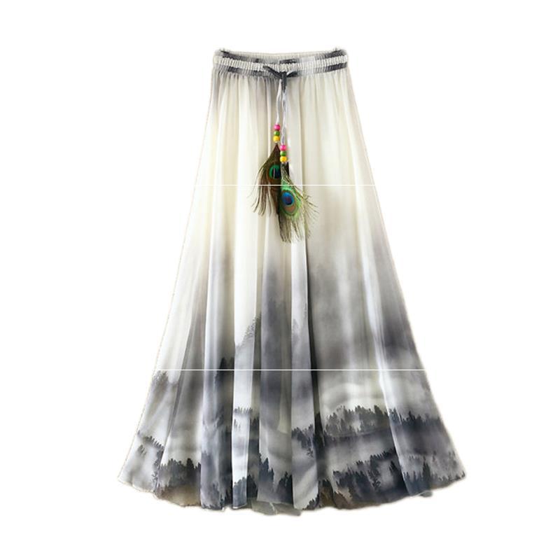 Onga Summer Tulle Casual Bohemian Long Skirts Woman Clothing
