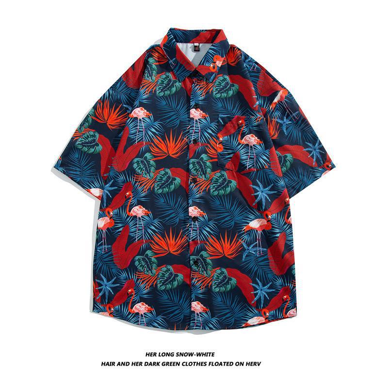 Hong Kong estilo Retro Vintage floral camisa de manga corta Estilo Hawaiano tailandés diseño sentido Ruan guapo camisa suelta para hombres y mujeres