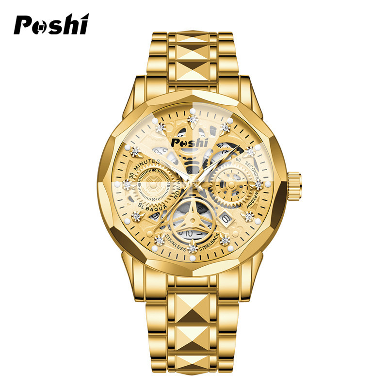 Relojes para hombres de marca de moda, calendario automático, relojes para hombres de negocios, relojes para hombres huecos impermeables luminosos de cuarzo