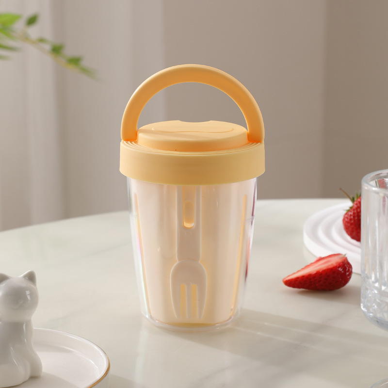 フォーク付きフルーツカップ携帯型蓋付きサラリーマン外付け学生専用朝食サラダカップオート麦カップ保存箱|undefined
