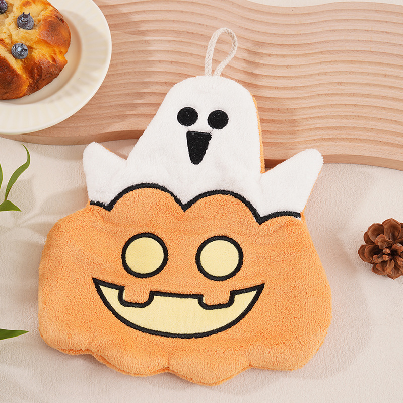 クロスボーダーハロウィン漫画カボチャハンドタオル家庭用ハンギングコーラルベルベット肥厚キッチン吸水速乾タオル|undefined