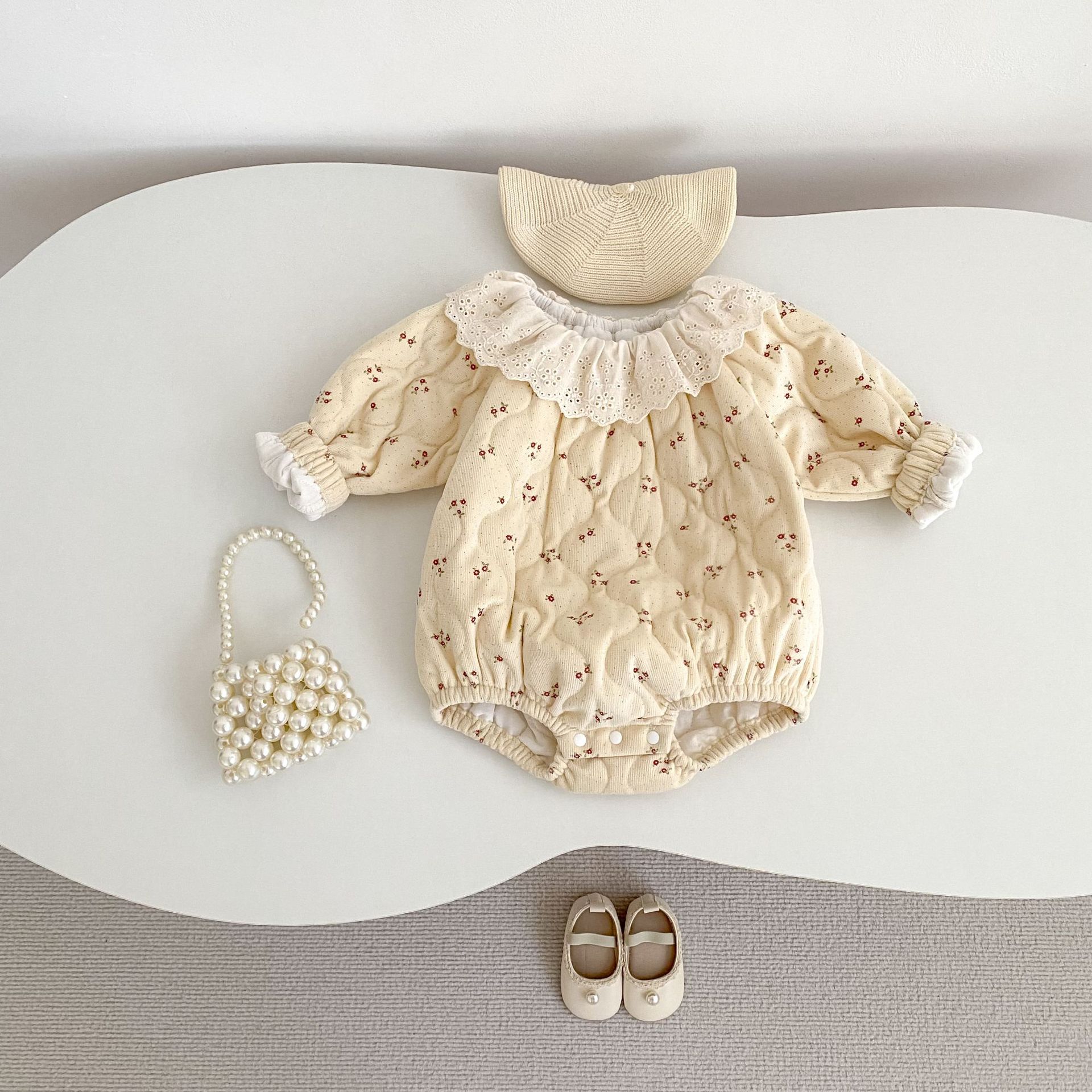 2025 New Baby Autumn and Winter Clothes Lace Collar Quilted Printed Long-Sleeved Robe Baggy Princess Robe for Baby Girl