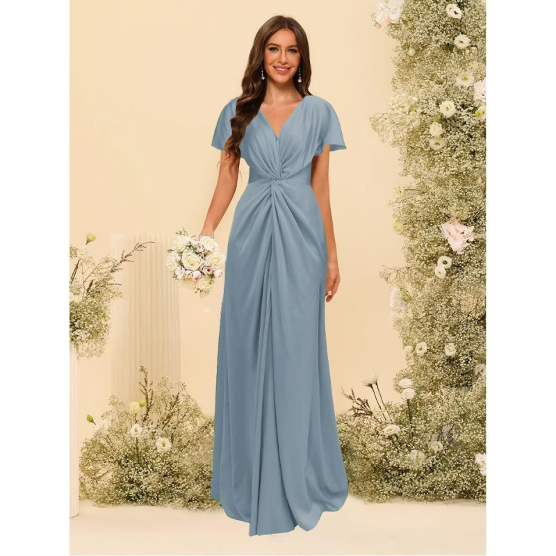 Europa y América transfronterizos 2026 verano nuevo satén de mangas cortas vestido de boda formal vestido de dama de honor