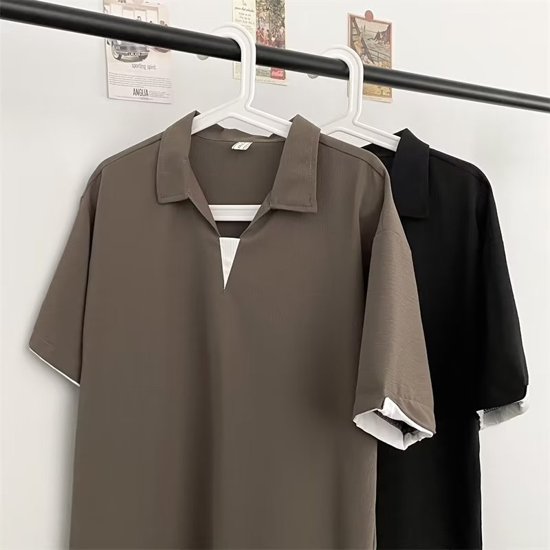 2024 nuevo polo de manga corta con solapa, camiseta de verano de marca de moda para hombres, camiseta de todo fósforo de tendencia delgada de estilo coreano