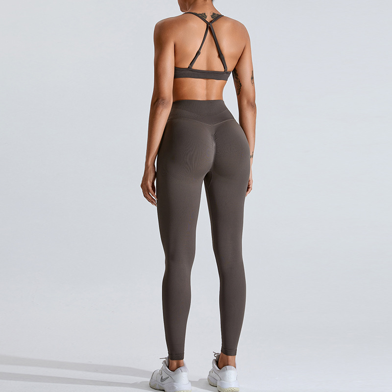 Traje de ropa de yoga sin costuras transfronterizas traje de Deportes de espalda cruzada para mujer Peach Hip lifting deportes al aire libre ropa de fitness
