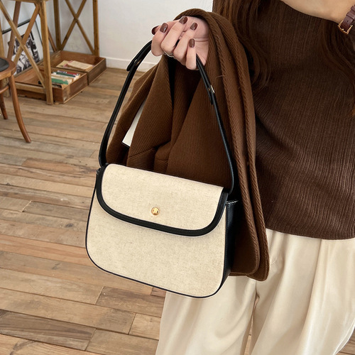 Mina's same temperament canvas one-shoulder armpit bag ins women's bag 2024 new early autumn new versatile cross-body bag
