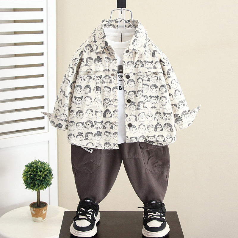 5946 Traje de tres piezas para niños Primavera y otoño 2025 Nuevo estilo Traje de otoño para bebés de moda Traje de chaqueta de camisa coreana Traje para niños