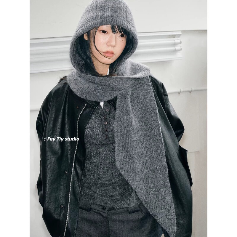 韩版帽子围巾一体加厚保暖针织帽女 冬季护耳韩国ins巴拉克拉法帽|undefined