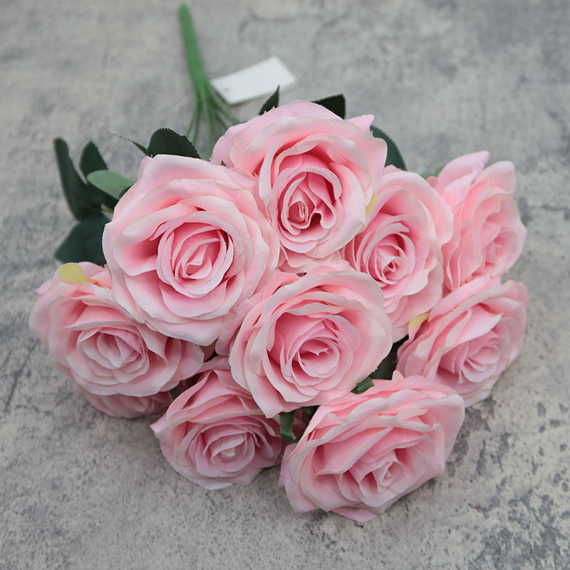 10-Cabeza de diamante Rosa flor artificial gran ramo artificial curling Rosa decoración de la boda flor de seda flor falsa al por mayor