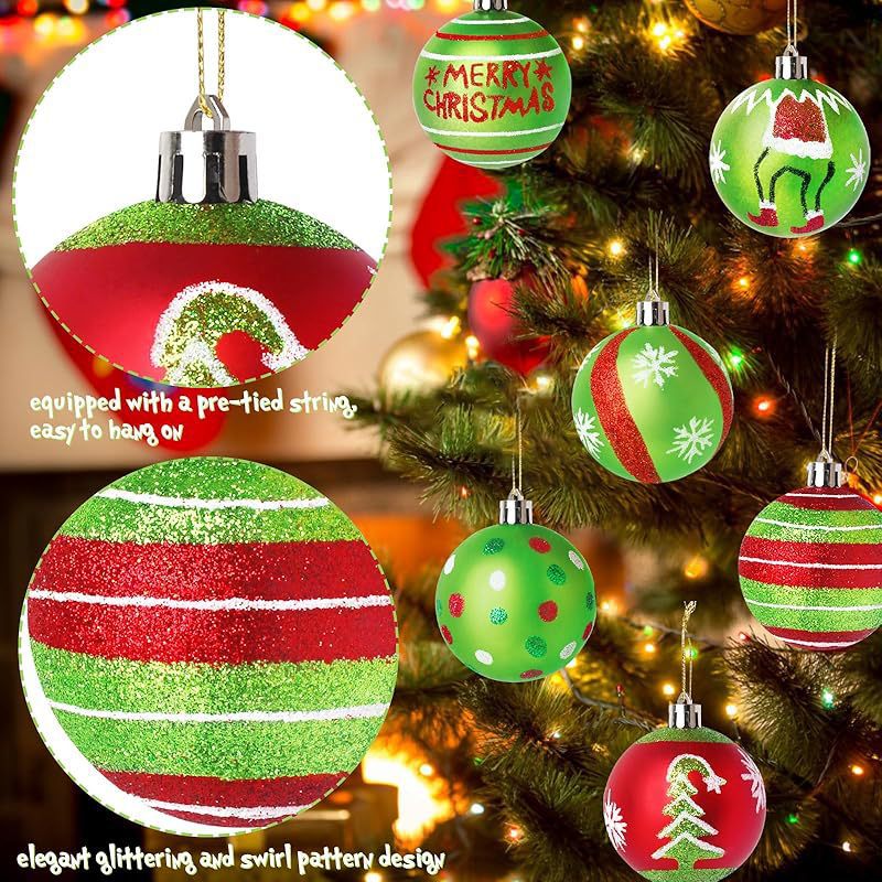 6CM Grinch Christmas Ball Ornaments Set – Hand-Painted Festive Tree Decorations For Whimsical Holiday Parties_voghion.com