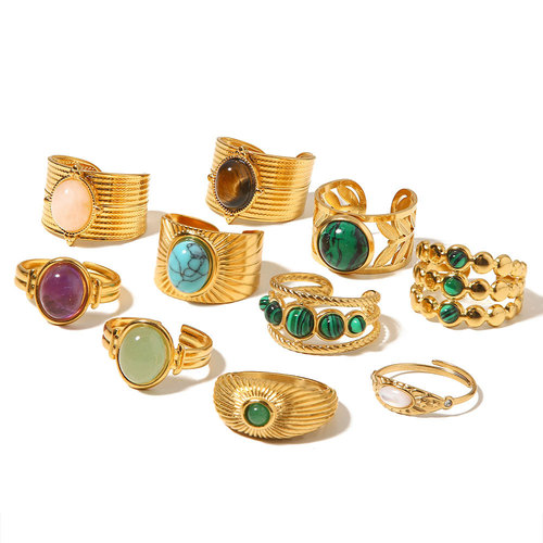 French vintage natural stone ring, versatile and high-end gemstone accessory for women, titanium steel open ring, Instagram-style, non-fading