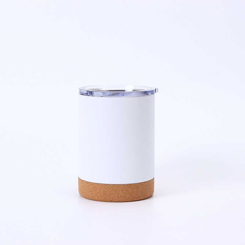 Nuevo 304 acero inoxidable doble vacío taza de aislamiento de corcho fondo taza de mango taza de agua de bambú fondo taza