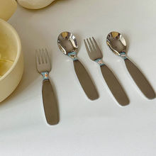 不锈钢儿童勺叉短勺叉宝宝勺叉韩式甜品汤匙可爱耐摔辅食勺1-5岁