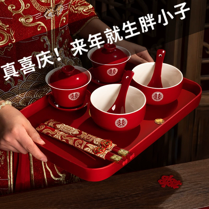 Red tea cup for beloved, festive tea set, wineglass