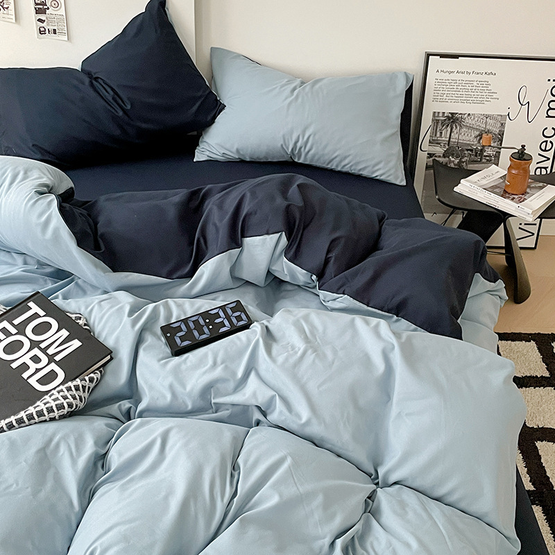 Ins裸睡眠純綿四点セットA類小清新純色純綿シーツ布団寝具学生三点セット|undefined