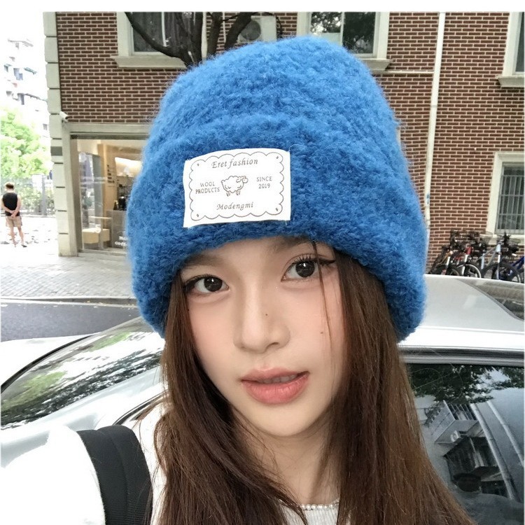 帽子女2024韩版时尚字母贴布针织毛线帽大头围显脸小护耳针织冷帽|undefined