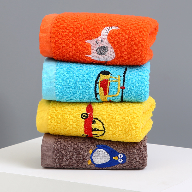 Wholesale 100% Cotton Children's Towels All-cotton Absorbent Baby Face Towels Cute Cartoon Embroidered Children's Scarves Soft Face Towels