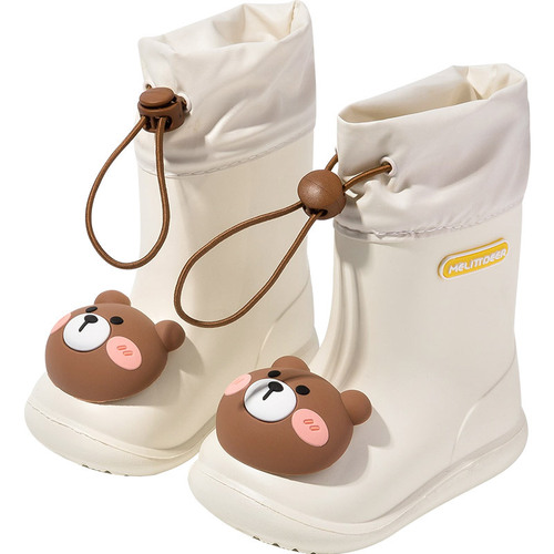 Deer Milli children's rain boots cartoon cute little yellow duck girdle rain boots mid-tube water shoes non-slip children's anti-slip