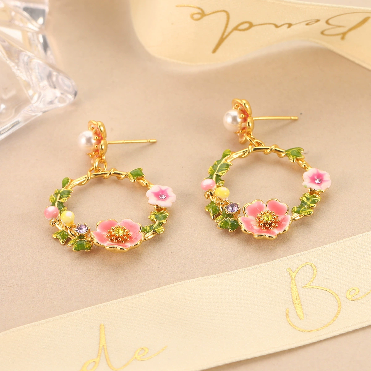 (Cross-border trading), retro earrings, enamel, accessory, flowered