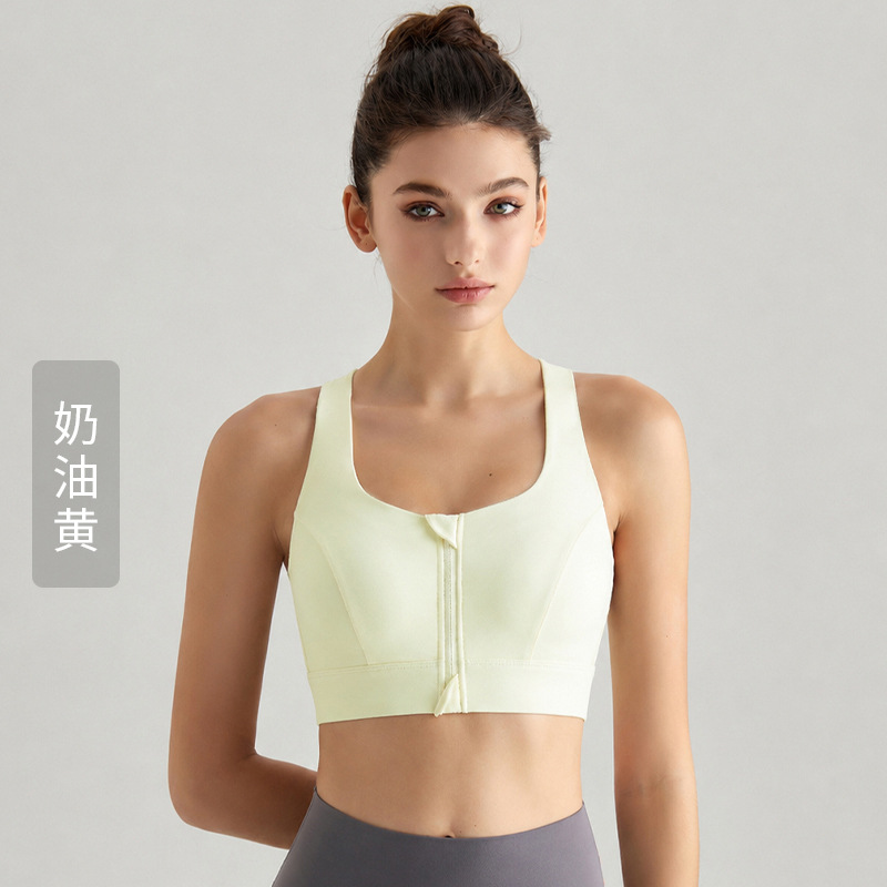 Sujetador deportivo Weiman de copa fija con cremallera frontal, espalda cruzada de alta intensidad, amortiguador de impactos, top de yoga y fitness para uso exterior.