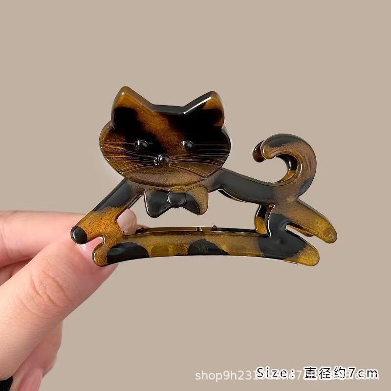 豹纹猫咪小号抓夹女发量少后脑勺发夹半扎发高级感气质小众鲨鱼夹|undefined