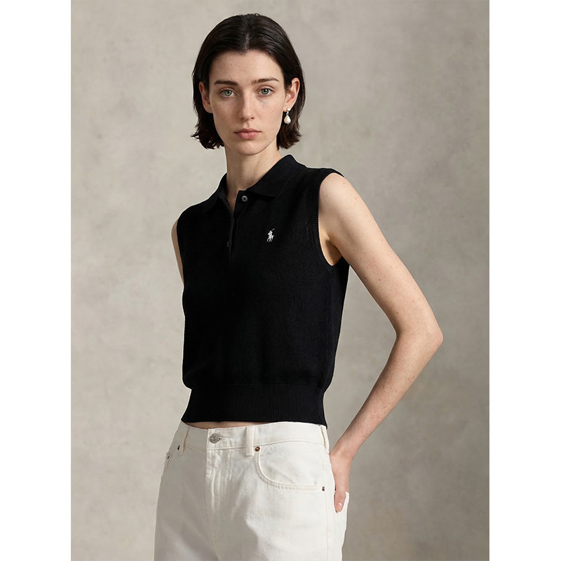 Luo Ke ▪ Old Money Style Polo Collar Knitted Vest with Pony Embroidery, Sleeveless Top Paired with a Short Knitted Undershirt.
