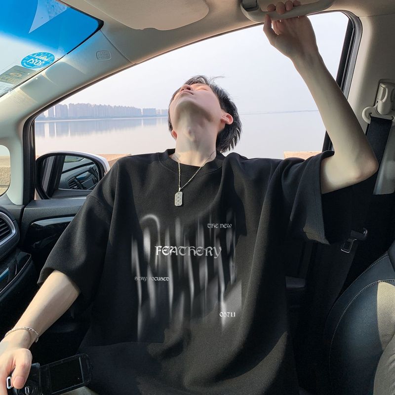 100%纯棉短袖男新款港风潮牌潮流美式字母印花T恤青年半袖上衣|undefined