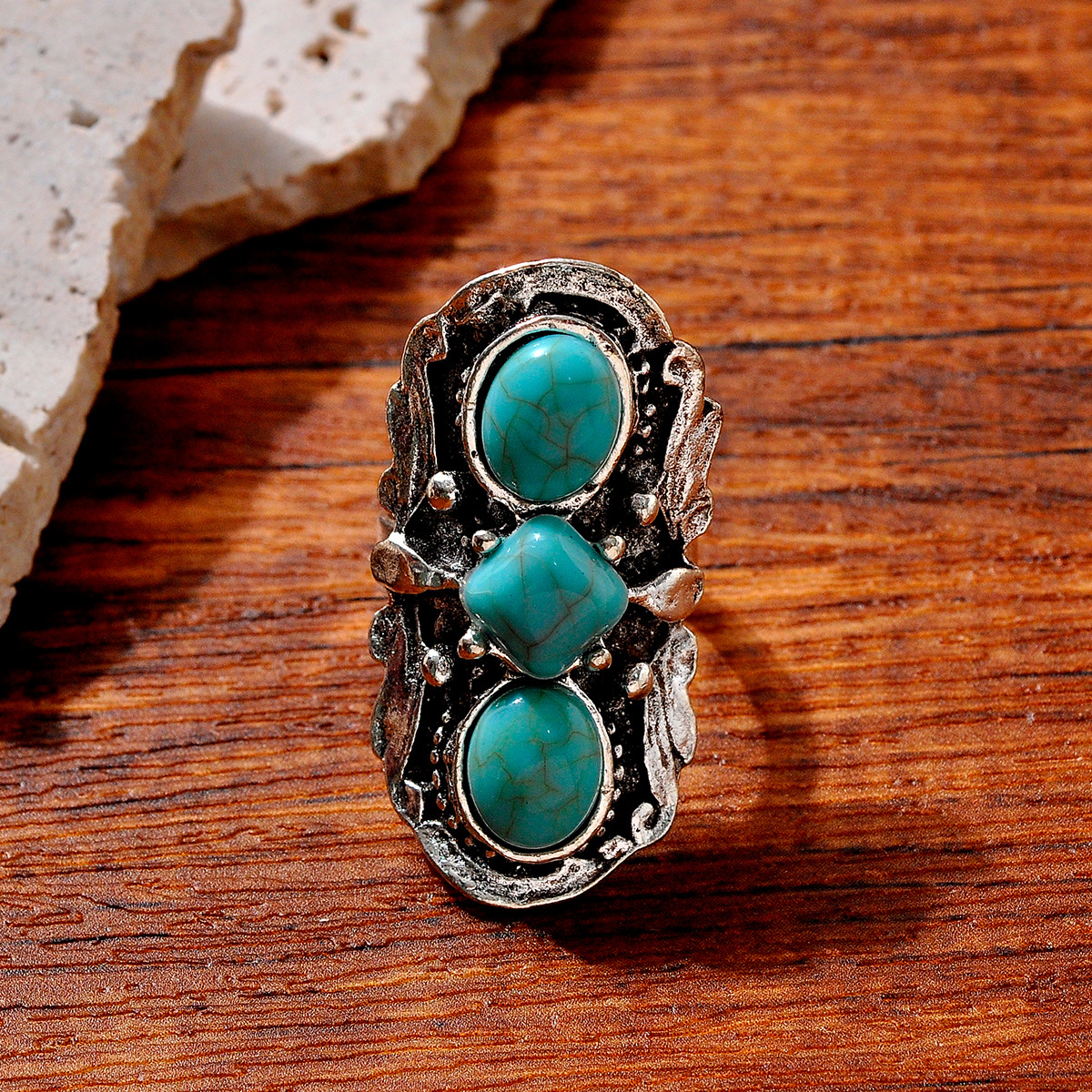 Wholesale Jewelry Vintage Style Printing Geometric Imitation Turquoise Alloy Plating Rings display picture 1