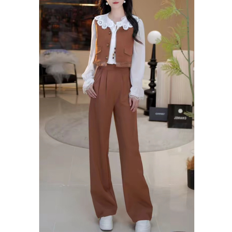 GraceChic Karamellfarbenes, vielseitiges Hemd- und Hosen-Set für Damen – Herbst 2025: Neuer High-End-Zweiteiler-Trend_voghion.com