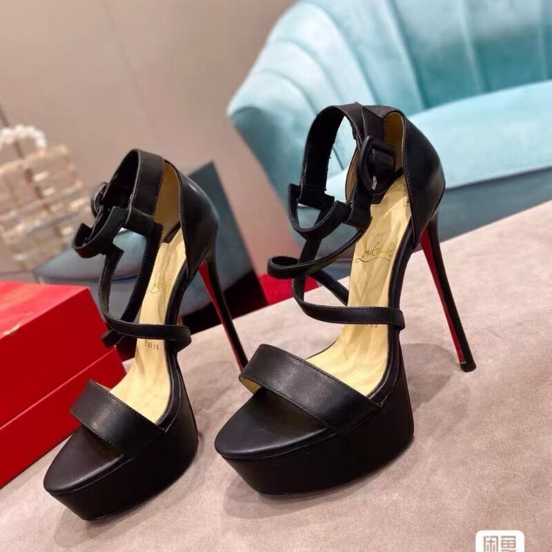 Cross-Border European and American Foreign Trade New Women's Shoes Waterproof Platform Ankle Strap Thin High Heel Sandals Women's 14cm Stiletto Sexy Heels