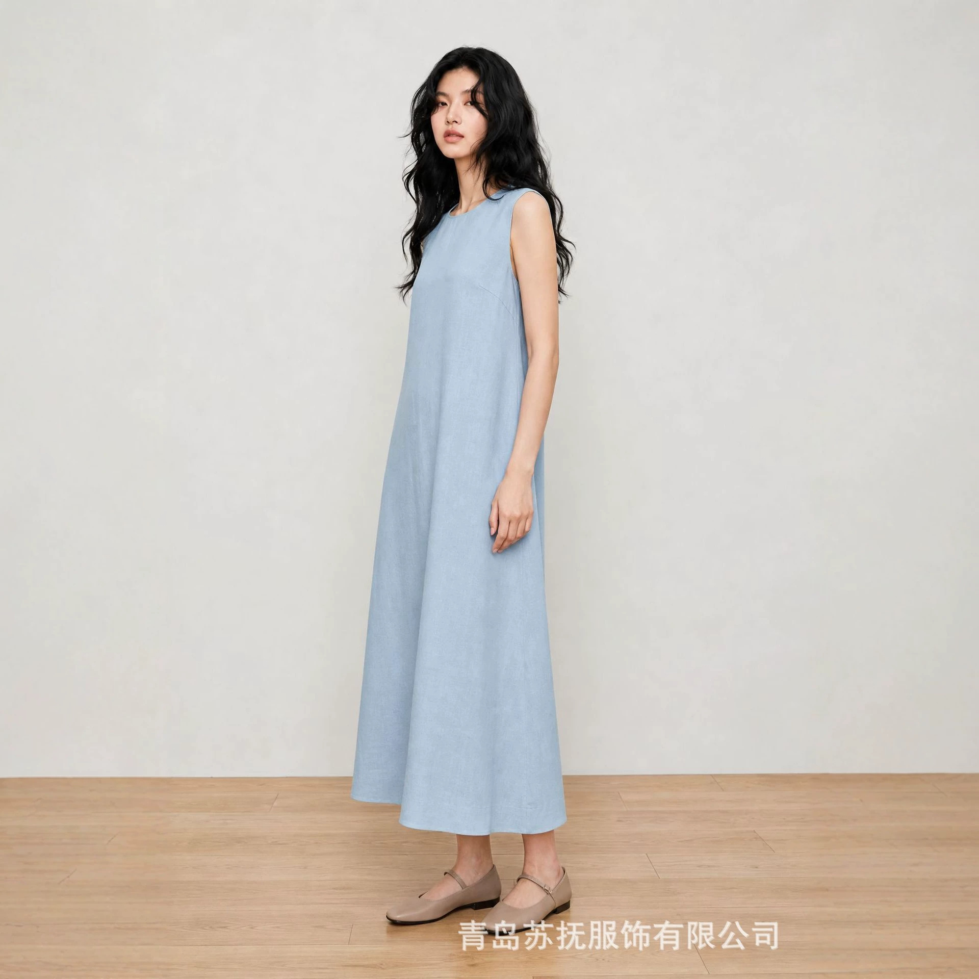 Kətan Minimalist Tank Paltar, Düz Kəsik, Uzun