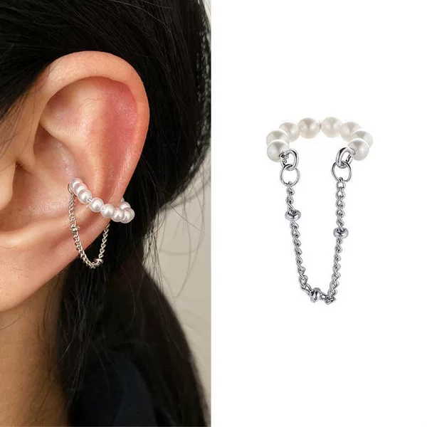 Japanese and Korean style fairy temperament ear bone clip earrings women's short versatile fashion earless Pearl tassel ear clip fashion