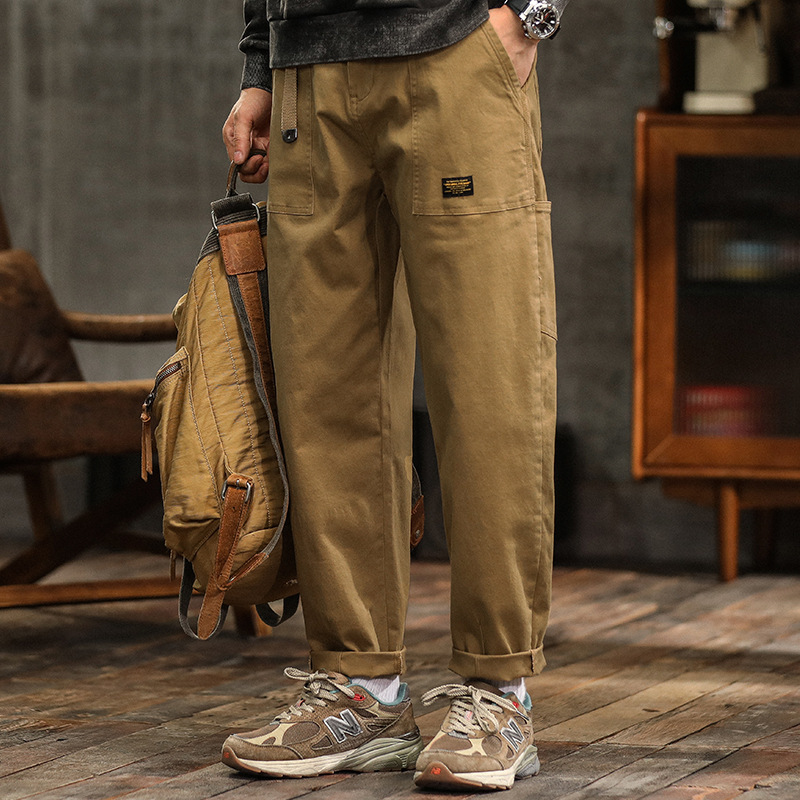 2025 Trendy Men's Casual Pants Men's Four Seasons Retro American Overalls Trendy Brand Belt Spliced Straight-Leg Pants 2025 Trendy Men's Casual Pants Men's Four Seasons Retro American Overalls Trendy Brand Belt Spliced Straight-Leg Pants