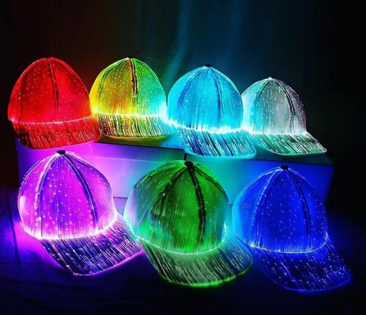 Hot sale nuevo club nocturno bungee fibra óptica luminosa gorra flash hip hop