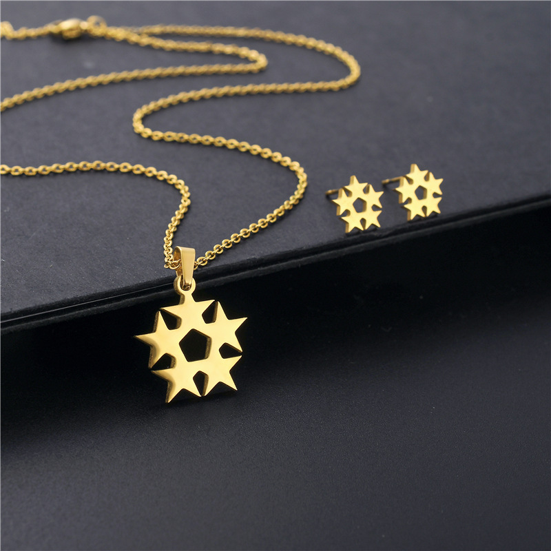 fashion five-pointed star flower titanium steel necklace ear stud set
