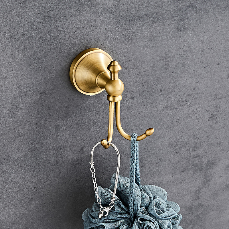 Cross-border European antique clothing hook brass hook double hook vintage bathroom hook porch clothing hook wall hanging nail-free carved Cross-border European antique clothing hook brass hook double hook vintage bathroom hook porch clothing hook wall hanging nail-free carved
