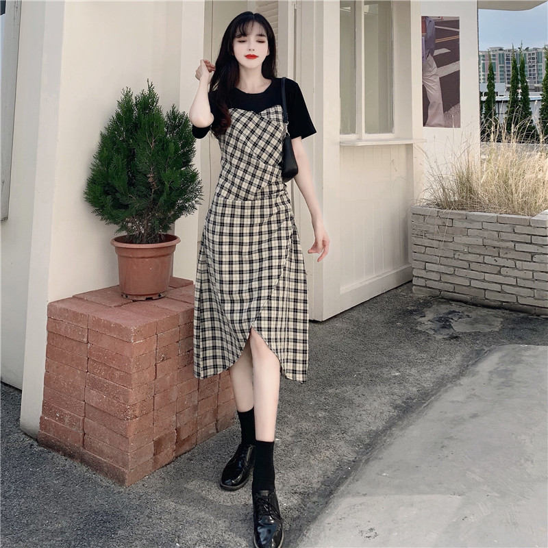 Splicing Plaid Short Sleeve Dress Image 11