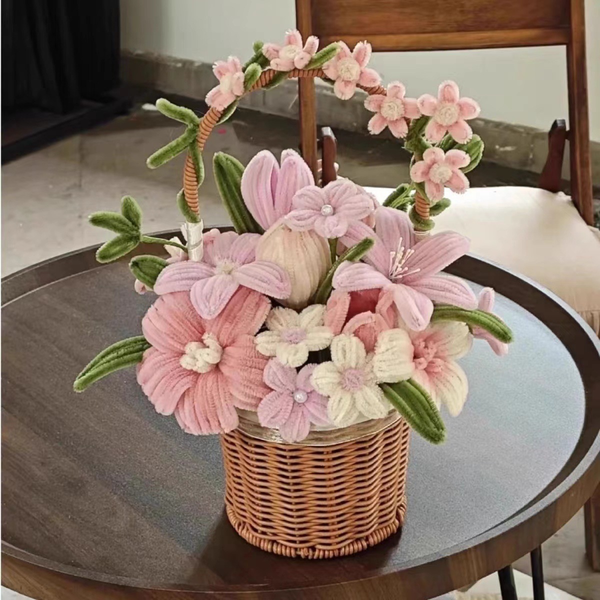 扭扭棒花束手工编织向日葵花篮百合花diy材料送闺蜜女友节日礼物