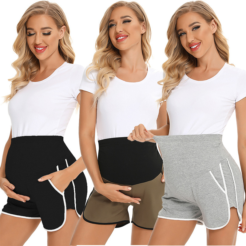 Maternity High-Waisted Belly Support Shorts with Side Slits, Fashionable Wide-Leg Shorts, Sleepwear for Trendy Moms