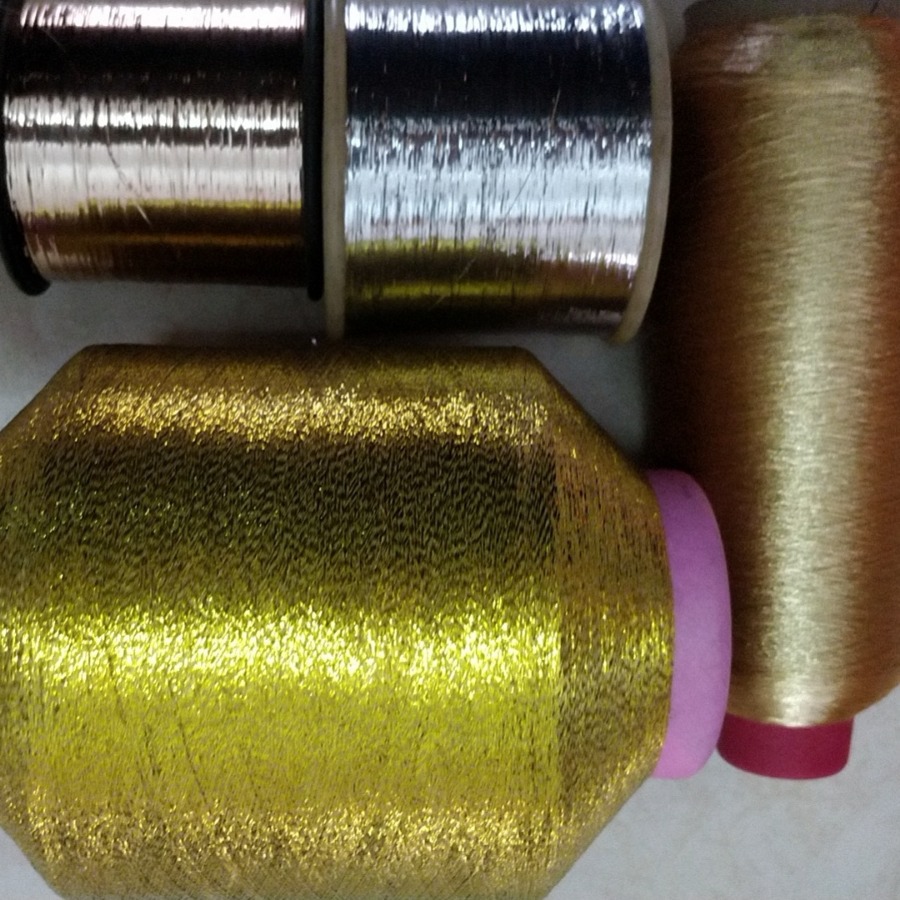 12U镀铝金银膜丝+150D涤纶丝交叉缠绕金银纱线METALLIC YARN