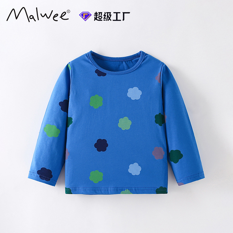 Malwee camiseta de niñas otoño y invierno nuevo cuello redondo europeo y americano para niños de manga larga base extranjera ropa superior de niños
