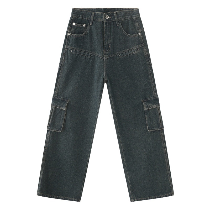 Mtlclothes ropa de Hombre | 2023 otoño nuevo diseño retro americano multi-Bolsillo ropa de trabajo jeans moda